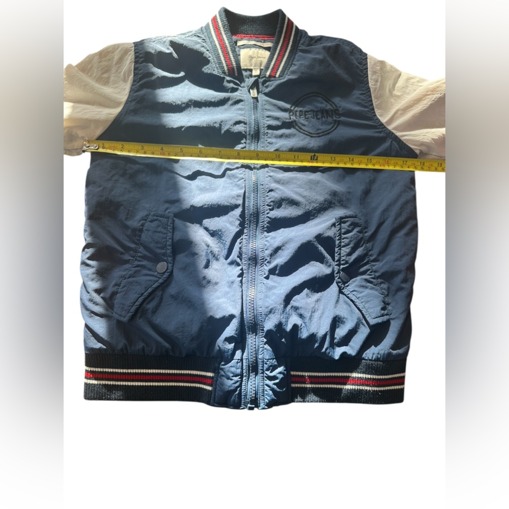 Boys Pepe Jeans London Colorblock Bomber Jacket Navy White Red Size 12/152 Warm - Picture 8 of 13
